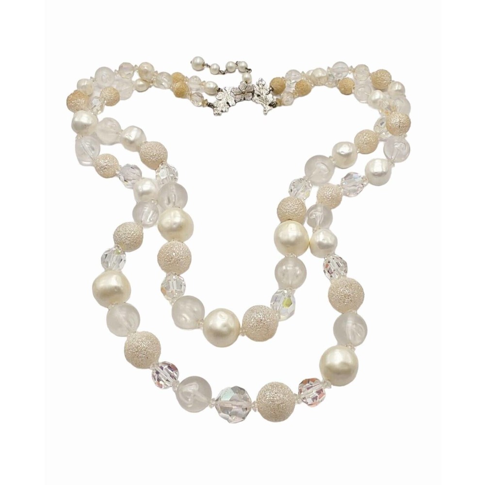 Vintage Lucite Bead Crystal Designer Signed VENDOME Multi Strand 24" Necklace